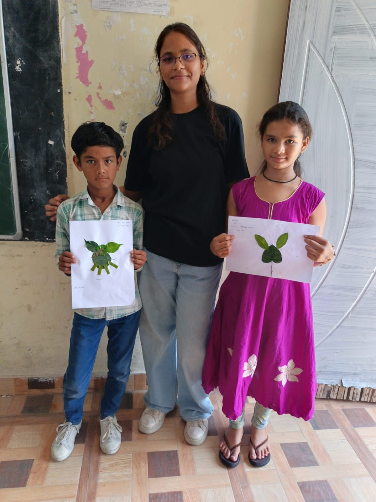 Children leaf art activity